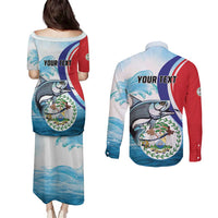 Personalized Belize Tarpon Fishing Couples Matching Puletasi and Long Sleeve Button Shirt Belize Where the Silver King Reigns - Wonder Print Shop