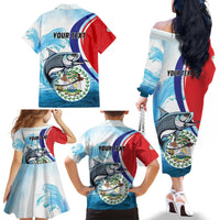 Personalized Belize Tarpon Fishing Family Matching Off The Shoulder Long Sleeve Dress and Hawaiian Shirt Belize Where the Silver King Reigns - Wonder Print Shop