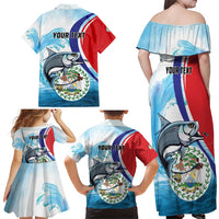 Personalized Belize Tarpon Fishing Family Matching Off Shoulder Maxi Dress and Hawaiian Shirt Belize Where the Silver King Reigns - Wonder Print Shop