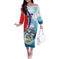 Personalized Belize Tarpon Fishing Off The Shoulder Long Sleeve Dress Belize Where the Silver King Reigns - Wonder Print Shop