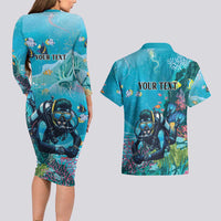 Personalized Scuba Diving Couples Matching Long Sleeve Bodycon Dress and Hawaiian Shirt Explore The Depths Discover Yourself - Wonder Print Shop