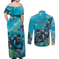 Personalized Scuba Diving Couples Matching Off Shoulder Maxi Dress and Long Sleeve Button Shirt Explore The Depths Discover Yourself - Wonder Print Shop
