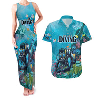 Personalized Scuba Diving Couples Matching Tank Maxi Dress and Hawaiian Shirt Explore The Depths Discover Yourself - Wonder Print Shop