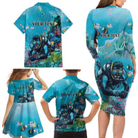 Personalized Scuba Diving Family Matching Long Sleeve Bodycon Dress and Hawaiian Shirt Explore The Depths Discover Yourself - Wonder Print Shop