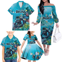 Personalized Scuba Diving Family Matching Off The Shoulder Long Sleeve Dress and Hawaiian Shirt Explore The Depths Discover Yourself - undefined