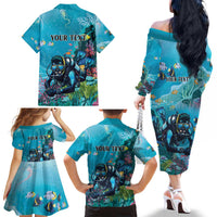 Personalized Scuba Diving Family Matching Off The Shoulder Long Sleeve Dress and Hawaiian Shirt Explore The Depths Discover Yourself - undefined