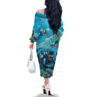 Personalized Scuba Diving Family Matching Off The Shoulder Long Sleeve Dress and Hawaiian Shirt Explore The Depths Discover Yourself - undefined