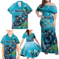 Personalized Scuba Diving Family Matching Off Shoulder Maxi Dress and Hawaiian Shirt Explore The Depths Discover Yourself - Wonder Print Shop