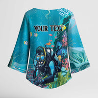 Personalized Scuba Diving Kimono Sleeve Blouse Explore The Depths Discover Yourself - Wonder Print Shop