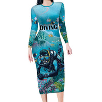 Personalized Scuba Diving Long Sleeve Bodycon Dress Explore The Depths Discover Yourself - Wonder Print Shop