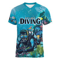 Personalized Scuba Diving Women V-Neck T-Shirt Explore The Depths Discover Yourself - Wonder Print Shop