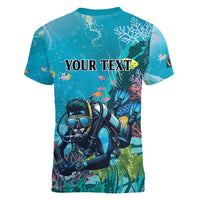 Personalized Scuba Diving Women V-Neck T-Shirt Explore The Depths Discover Yourself - Wonder Print Shop