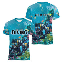 Personalized Scuba Diving Women V-Neck T-Shirt Explore The Depths Discover Yourself - Wonder Print Shop