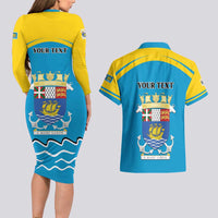 Personalized Saint Pierre and Miquelon Couples Matching Long Sleeve Bodycon Dress and Hawaiian Shirt A Mare Labor - Wonder Print Shop