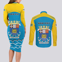 Personalized Saint Pierre and Miquelon Couples Matching Long Sleeve Bodycon Dress and Long Sleeve Button Shirt A Mare Labor - Wonder Print Shop