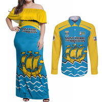 Personalized Saint Pierre and Miquelon Couples Matching Off Shoulder Maxi Dress and Long Sleeve Button Shirt A Mare Labor - Wonder Print Shop