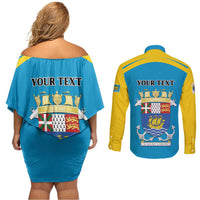 Personalized Saint Pierre and Miquelon Couples Matching Off Shoulder Short Dress and Long Sleeve Button Shirt A Mare Labor - Wonder Print Shop