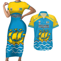 Personalized Saint Pierre and Miquelon Couples Matching Short Sleeve Bodycon Dress and Hawaiian Shirt A Mare Labor - Wonder Print Shop