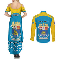 Personalized Saint Pierre and Miquelon Couples Matching Summer Maxi Dress and Long Sleeve Button Shirt A Mare Labor - Wonder Print Shop