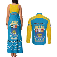 Personalized Saint Pierre and Miquelon Couples Matching Tank Maxi Dress and Long Sleeve Button Shirt A Mare Labor - Wonder Print Shop