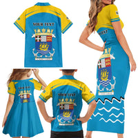 Personalized Saint Pierre and Miquelon Family Matching Short Sleeve Bodycon Dress and Hawaiian Shirt A Mare Labor - Wonder Print Shop