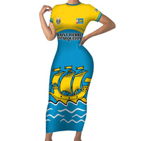 Personalized Saint Pierre and Miquelon Family Matching Short Sleeve Bodycon Dress and Hawaiian Shirt A Mare Labor - Wonder Print Shop