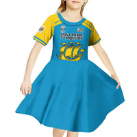 Personalized Saint Pierre and Miquelon Kid Short Sleeve Dress A Mare Labor - Wonder Print Shop