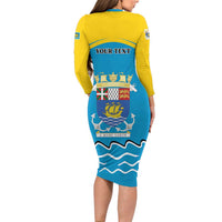 Personalized Saint Pierre and Miquelon Long Sleeve Bodycon Dress A Mare Labor - Wonder Print Shop