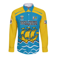 Personalized Saint Pierre and Miquelon Long Sleeve Button Shirt A Mare Labor - Wonder Print Shop