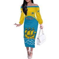 Personalized Saint Pierre and Miquelon Off The Shoulder Long Sleeve Dress A Mare Labor - Wonder Print Shop