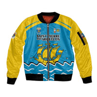 Personalized Saint Pierre and Miquelon Sleeve Zip Bomber Jacket A Mare Labor - Wonder Print Shop