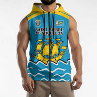 Personalized Saint Pierre and Miquelon Sleeveless Zip Hoodie A Mare Labor - Wonder Print Shop
