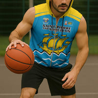 Personalized Saint Pierre and Miquelon Sleeveless Zip Hoodie A Mare Labor - Wonder Print Shop