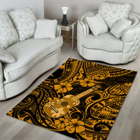 Hawaii Ukulele Area Rug Polynesian Pattern Gold Version - Wonder Print Shop