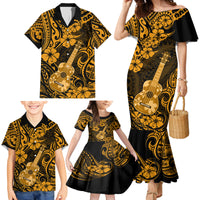 Hawaii Ukulele Family Matching Mermaid Dress and Hawaiian Shirt Polynesian Pattern Gold Version - Wonder Print Shop