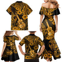 Hawaii Ukulele Family Matching Mermaid Dress and Hawaiian Shirt Polynesian Pattern Gold Version - Wonder Print Shop