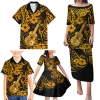 Hawaii Ukulele Family Matching Puletasi Dress and Hawaiian Shirt Polynesian Pattern Gold Version - Wonder Print Shop