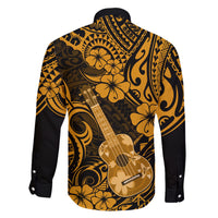 Hawaii Ukulele Family Matching Short Sleeve Bodycon Dress and Hawaiian Shirt Polynesian Pattern Gold Version - Wonder Print Shop