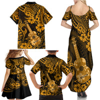 Hawaii Ukulele Family Matching Summer Maxi Dress and Hawaiian Shirt Polynesian Pattern Gold Version - Wonder Print Shop