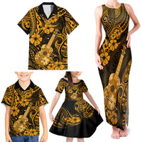 Hawaii Ukulele Family Matching Tank Maxi Dress and Hawaiian Shirt Polynesian Pattern Gold Version - Wonder Print Shop