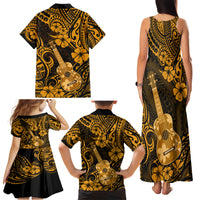 Hawaii Ukulele Family Matching Tank Maxi Dress and Hawaiian Shirt Polynesian Pattern Gold Version - Wonder Print Shop