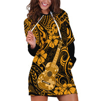 Hawaii Ukulele Hoodie Dress Polynesian Pattern Gold Version - Wonder Print Shop