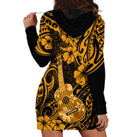 Hawaii Ukulele Hoodie Dress Polynesian Pattern Gold Version - Wonder Print Shop