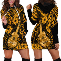 Hawaii Ukulele Hoodie Dress Polynesian Pattern Gold Version - Wonder Print Shop