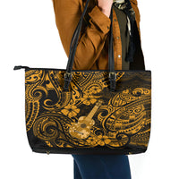 Hawaii Ukulele Leather Tote Bag Polynesian Pattern Gold Version - Wonder Print Shop