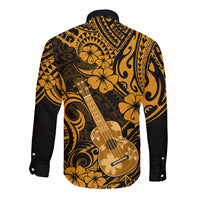 Hawaii Ukulele Long Sleeve Button Shirt Polynesian Pattern Gold Version - Wonder Print Shop