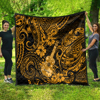 Hawaii Ukulele Quilt Polynesian Pattern Gold Version - Wonder Print Shop