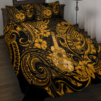 Hawaii Ukulele Quilt Bed Set Polynesian Pattern Gold Version - Wonder Print Shop