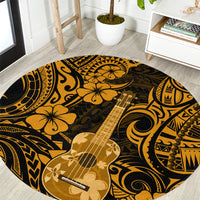 hawaii-ukulele-round-carpet-polynesian-pattern-gold-version