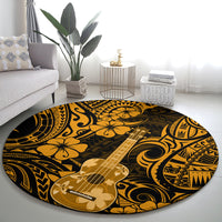 hawaii-ukulele-round-carpet-polynesian-pattern-gold-version